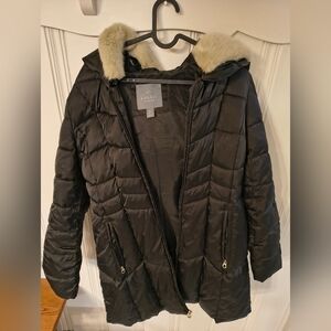 Haven Gray Puffer Jacket with Fur Trim
